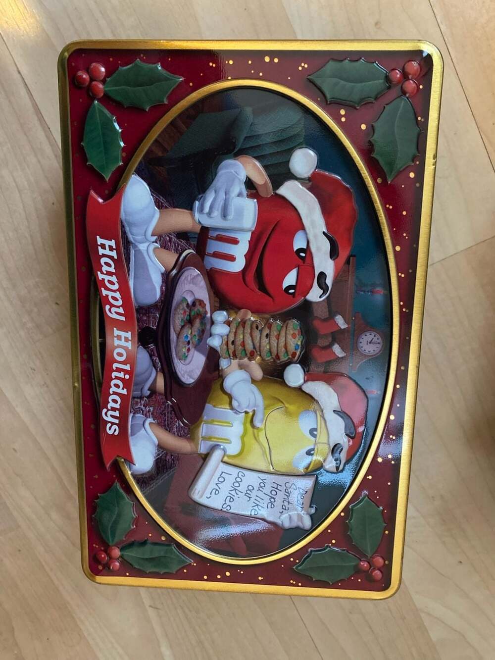 M&M's Happy Holidays Tin Cookies And Note For Santa